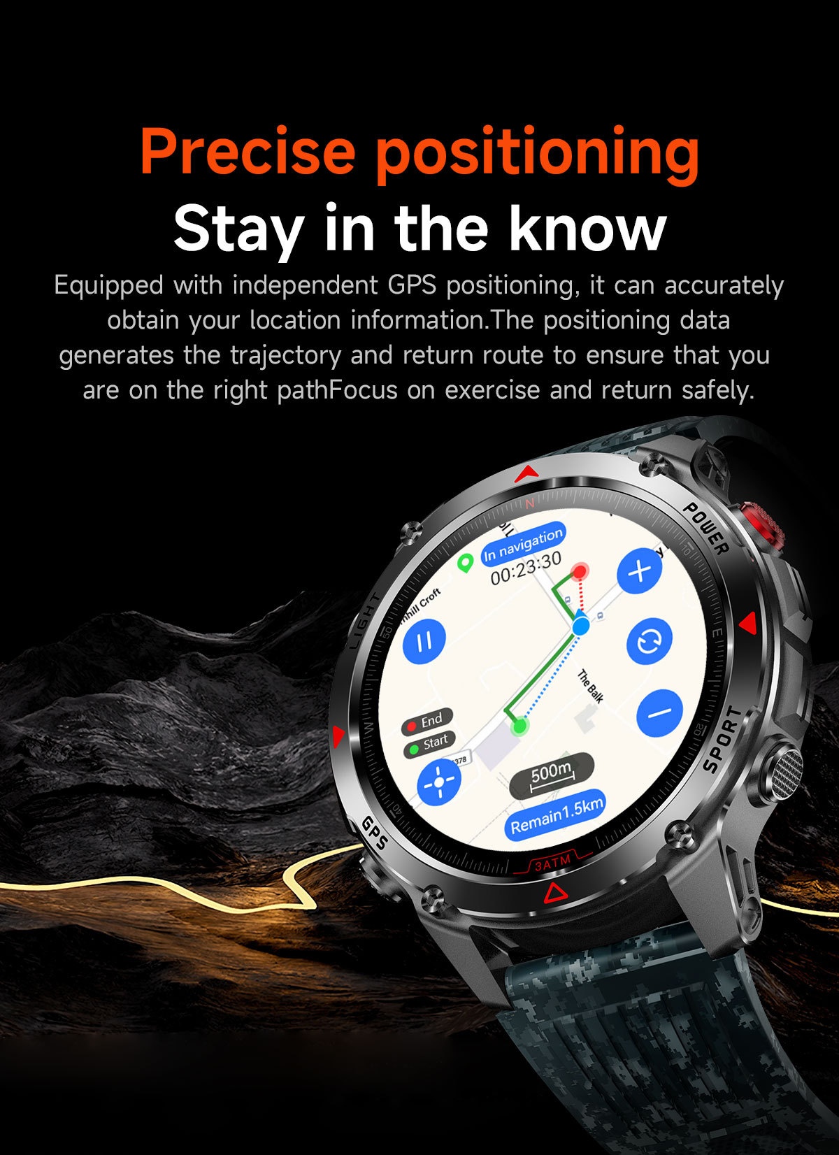 Robuste Outdoor-Smartwatch mit rundem HD-Display, GPS und Bluetooth-Anruffunktion
