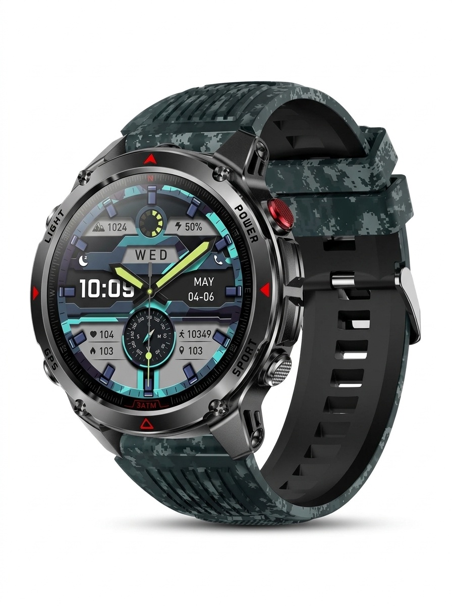Robuste Outdoor-Smartwatch mit rundem HD-Display, GPS und Bluetooth-Anruffunktion