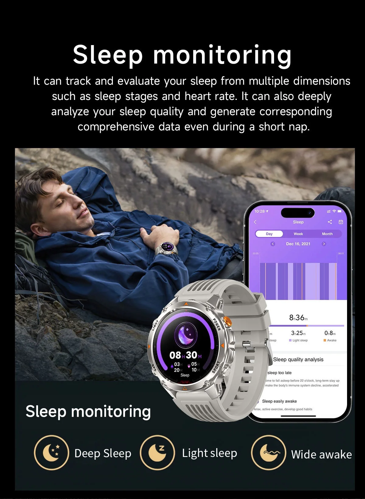 Robuste Outdoor-Smartwatch mit rundem HD-Display, GPS und Bluetooth-Anruffunktion