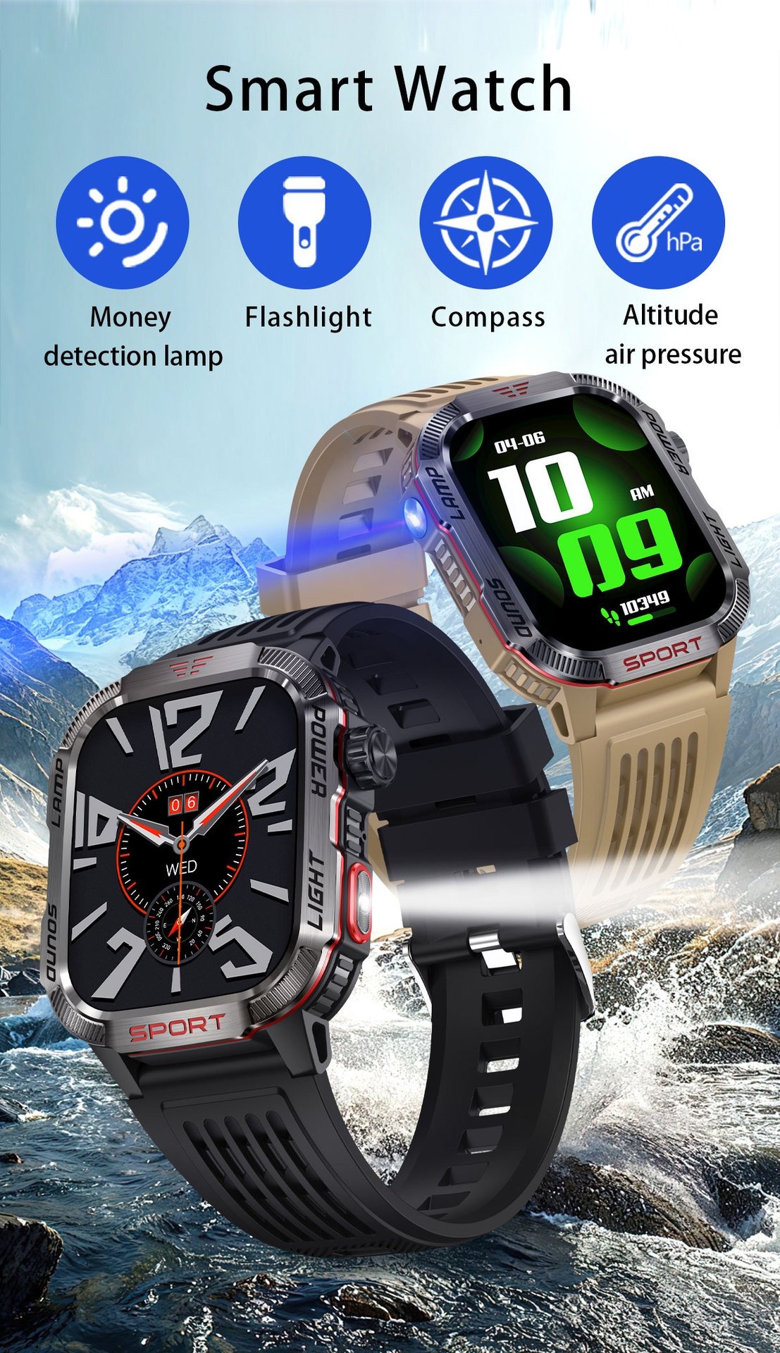 HT29 Rugged Smart Watch with Square AMOLED Display, GPS & Compass