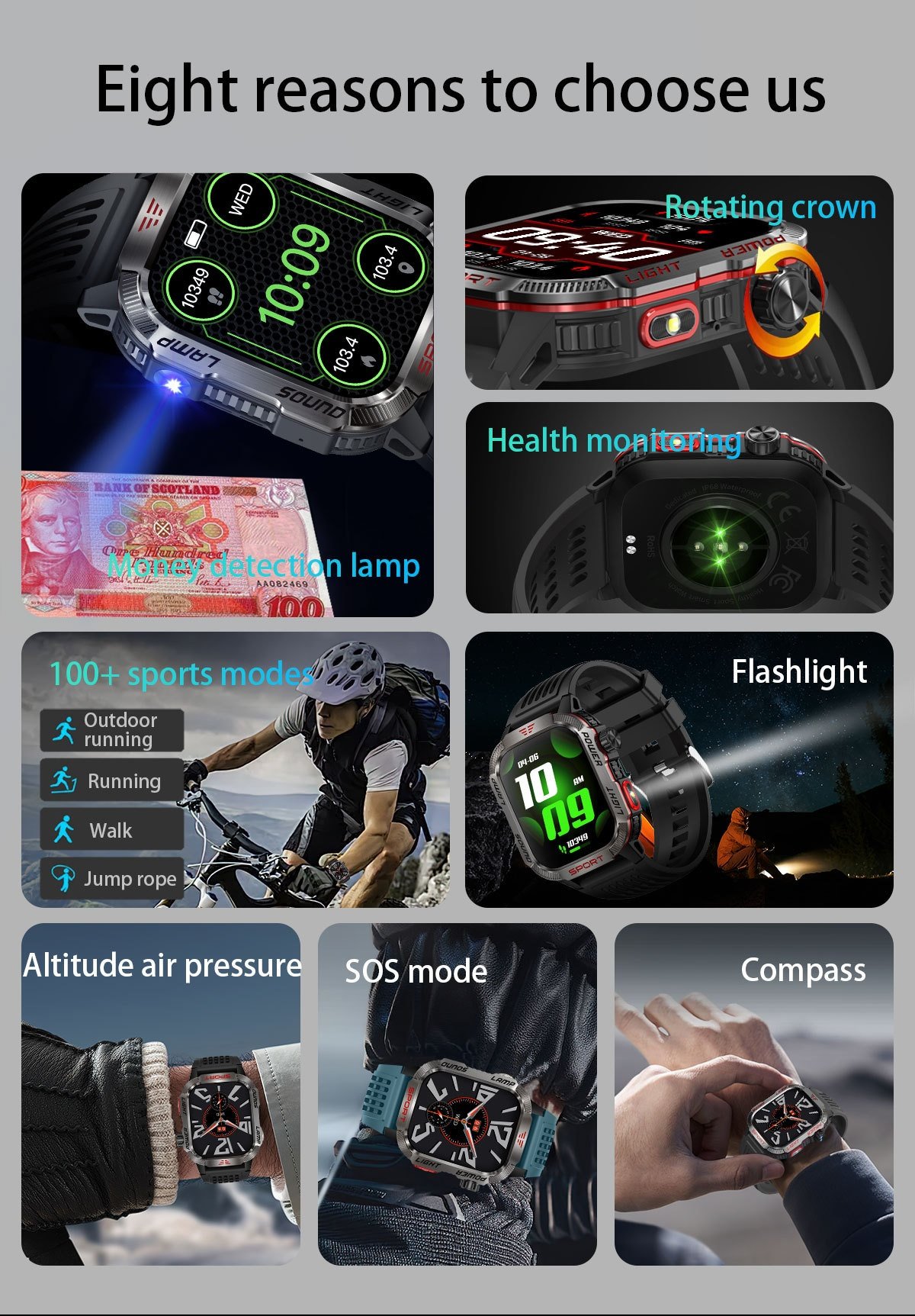HT29 Rugged Smart Watch with Square AMOLED Display, GPS & Compass