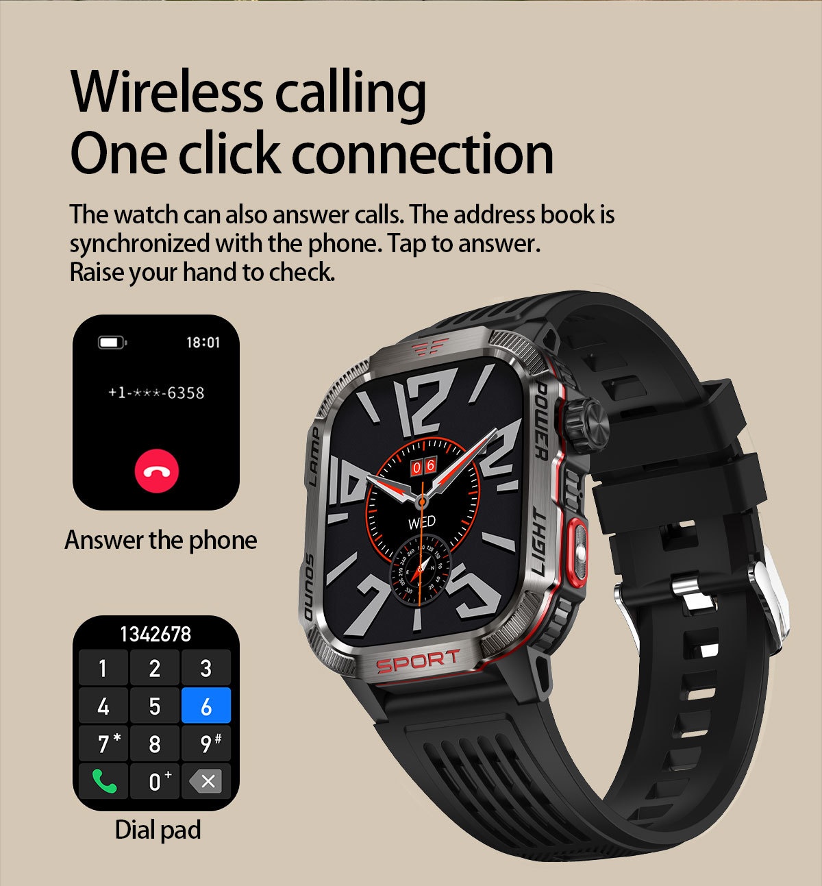 HT29 Rugged Smart Watch with Square AMOLED Display, GPS & Compass