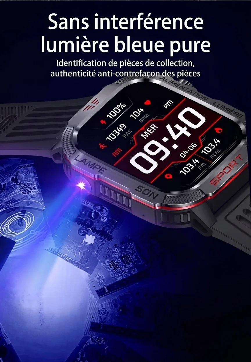 Montre connectée robuste HT29 avec écran AMOLED carré, GPS et boussole