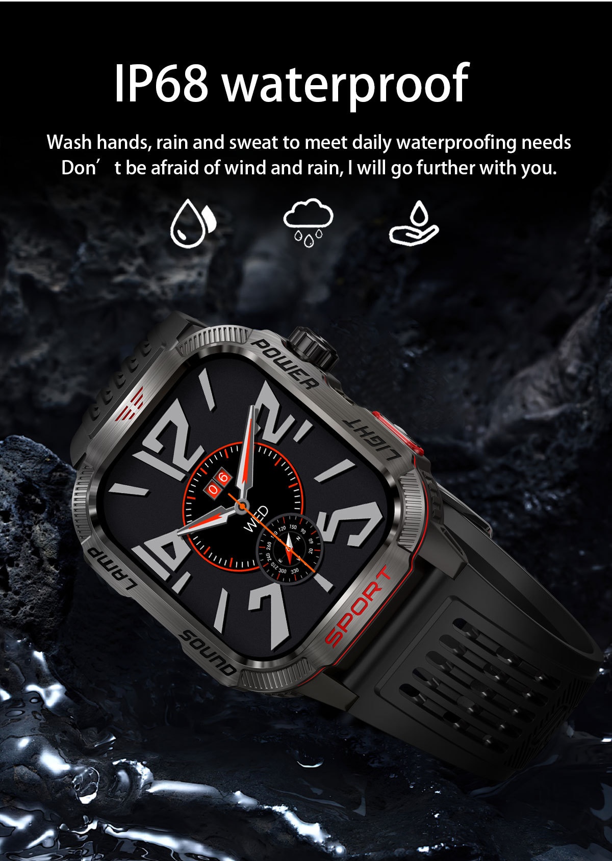 HT29 Rugged Smart Watch with Square AMOLED Display, GPS & Compass