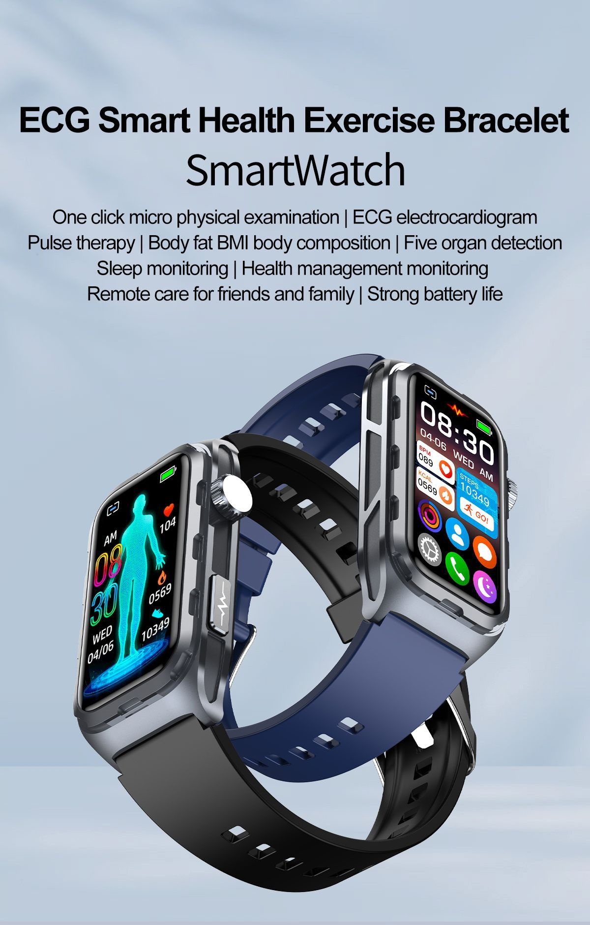 TK79 ECG Smart Watch with Rectangular AMOLED Display & Health Tracker
