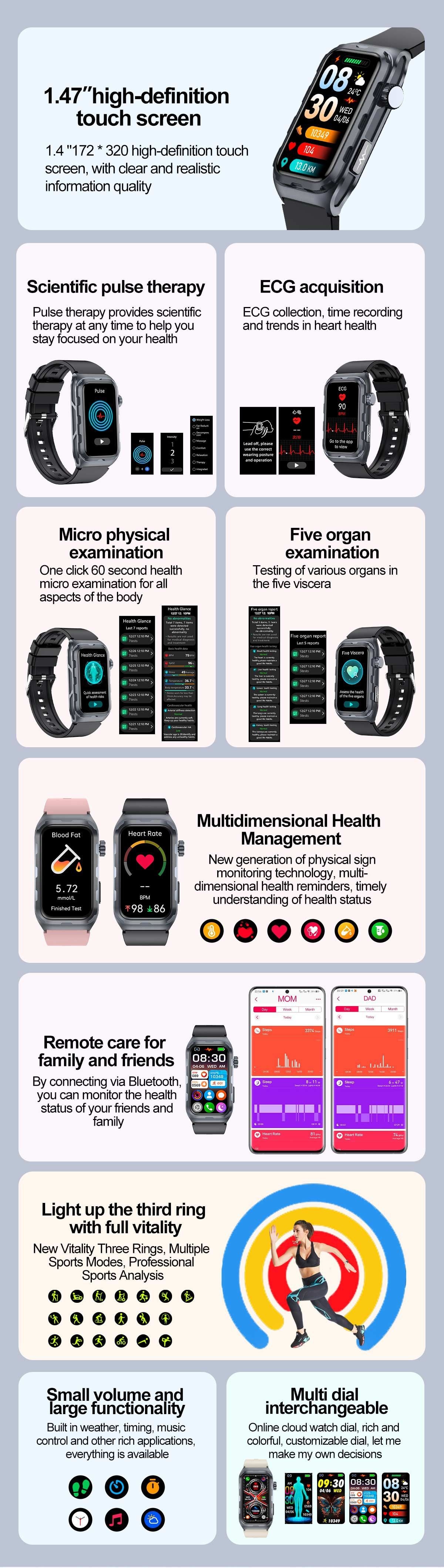 TK79 ECG Smart Watch with Rectangular AMOLED Display & Health Tracker