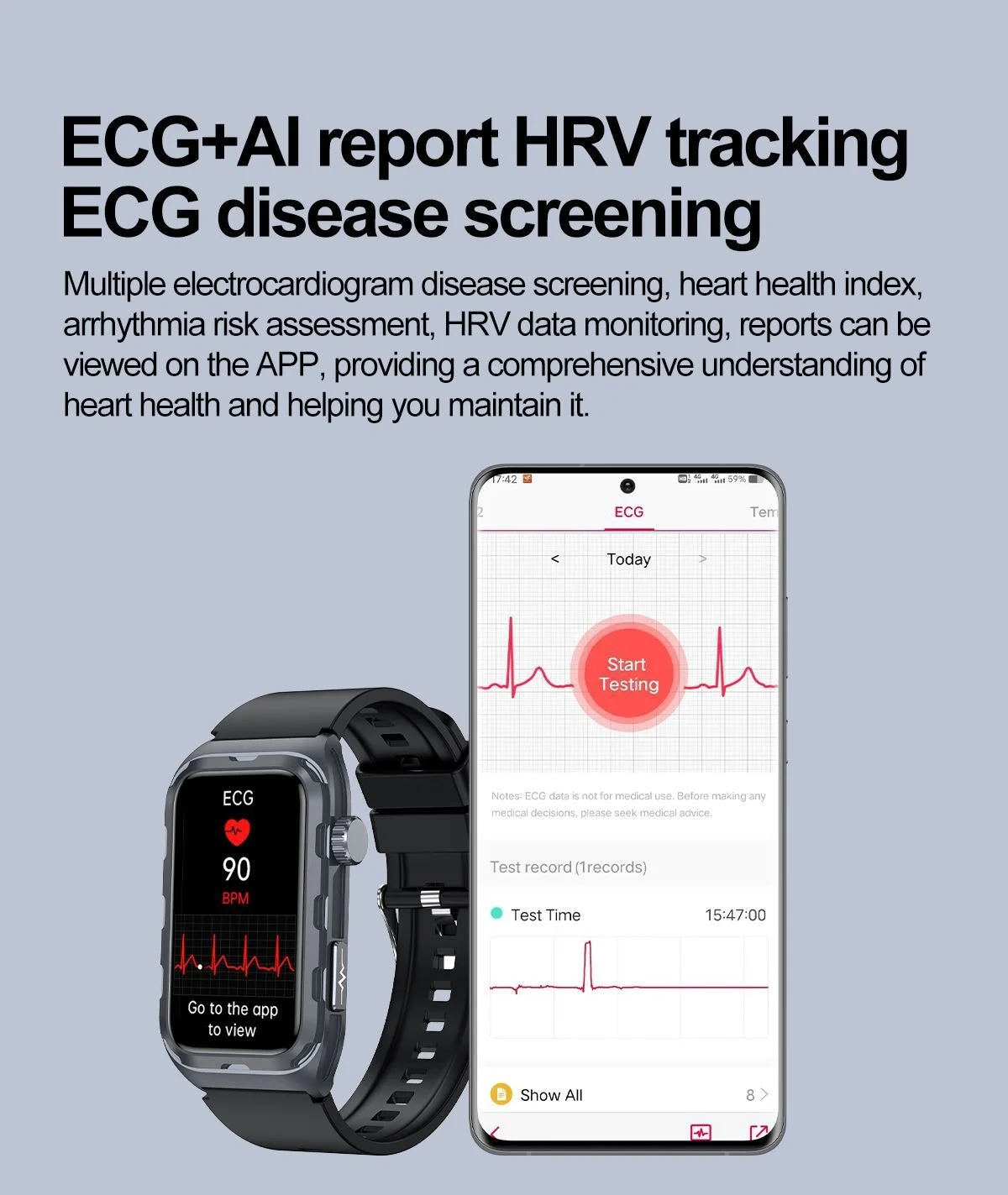 TK79 ECG Smart Watch with Rectangular AMOLED Display & Health Tracker