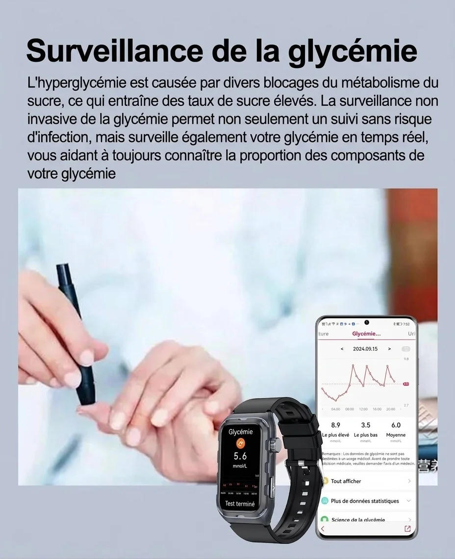 Montre connectée TK79 avec ECG, écran AMOLED rectangulaire et suivi de santé