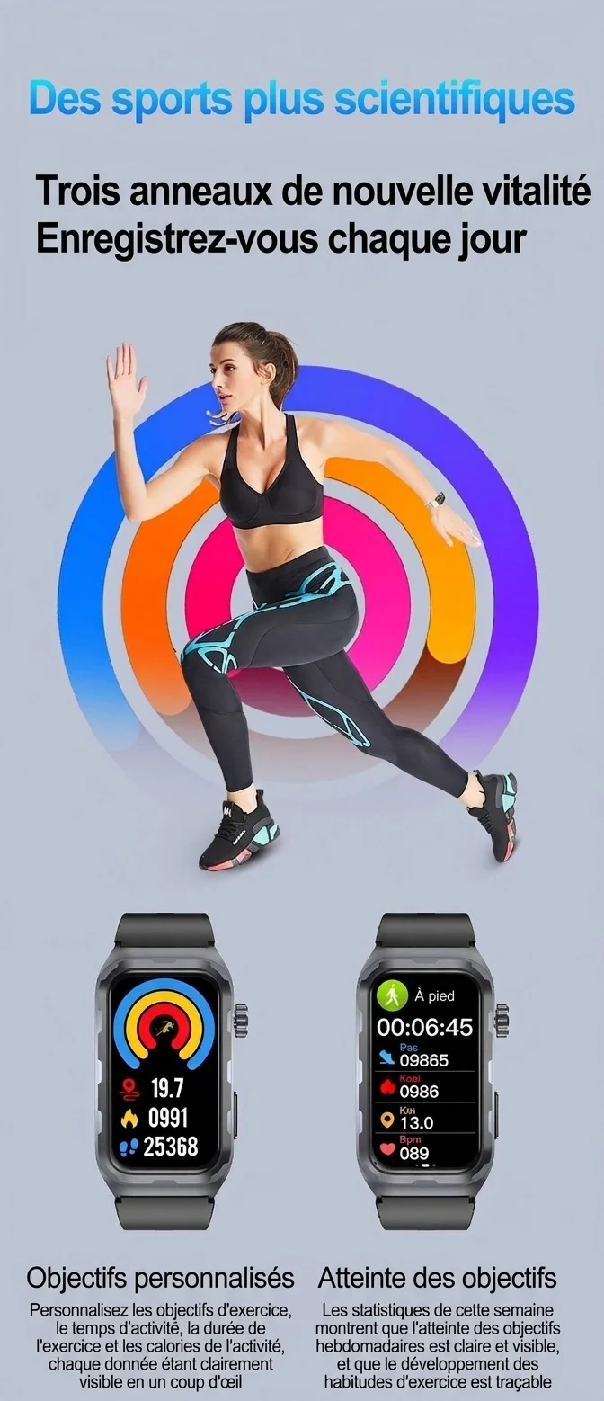 Montre connectée TK79 avec ECG, écran AMOLED rectangulaire et suivi de santé