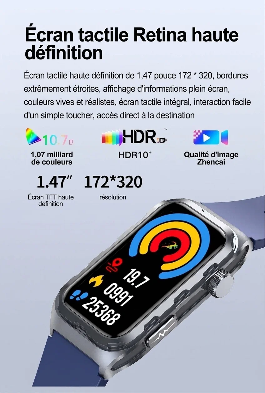 Montre connectée TK79 avec ECG, écran AMOLED rectangulaire et suivi de santé