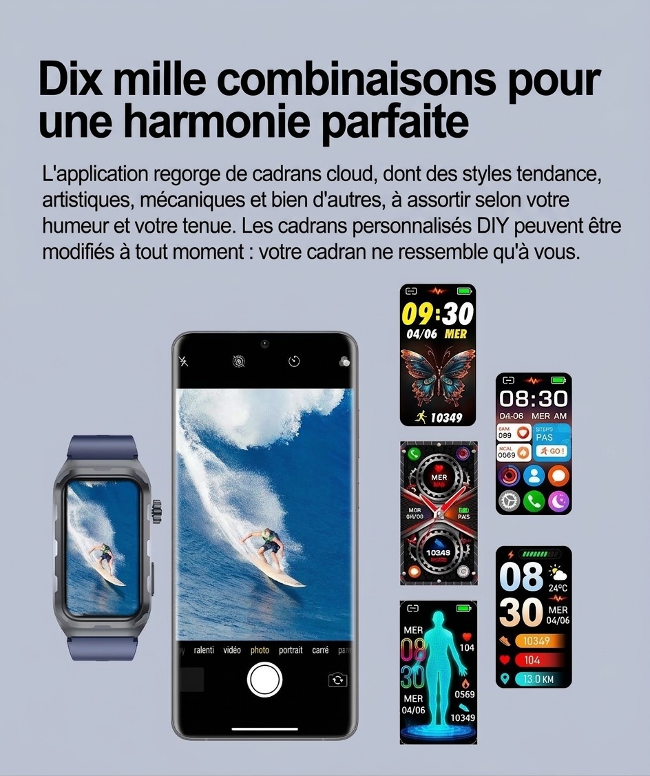 Montre connectée TK79 avec ECG, écran AMOLED rectangulaire et suivi de santé