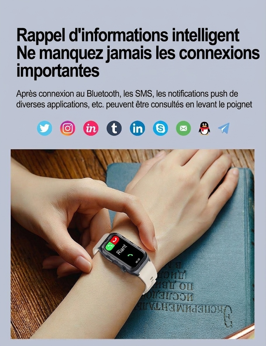 Montre connectée TK79 avec ECG, écran AMOLED rectangulaire et suivi de santé