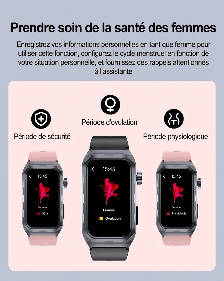 Montre connectée TK79 avec ECG, écran AMOLED rectangulaire et suivi de santé