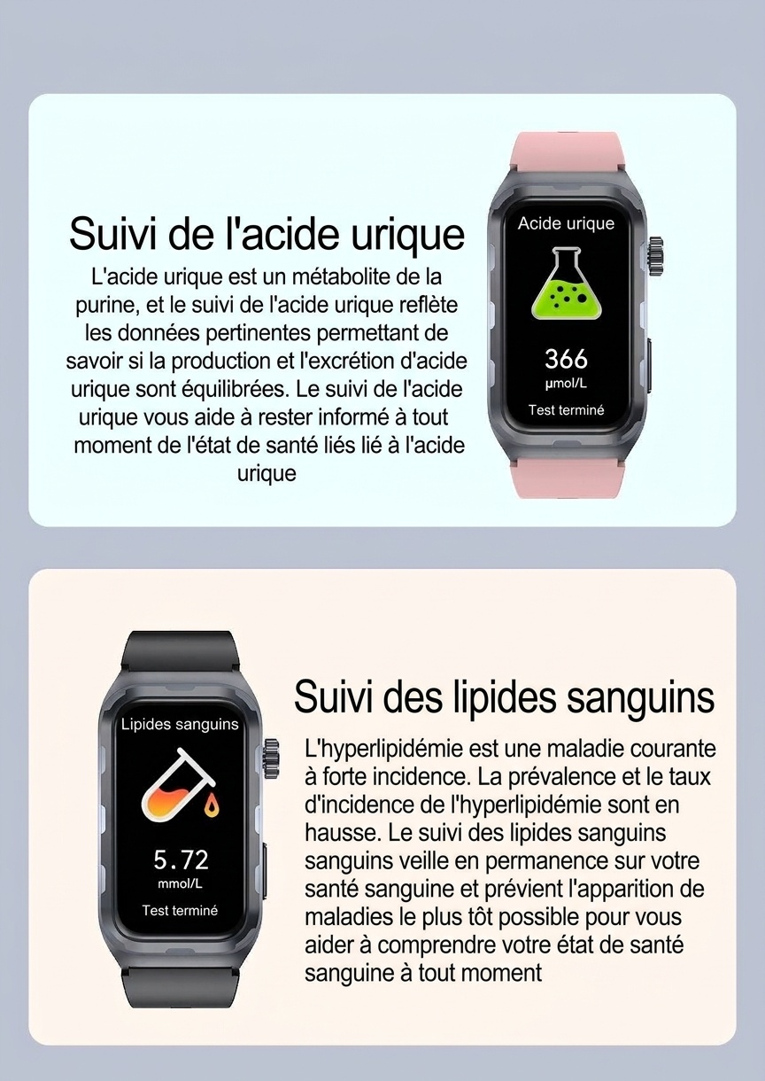 Montre connectée TK79 avec ECG, écran AMOLED rectangulaire et suivi de santé