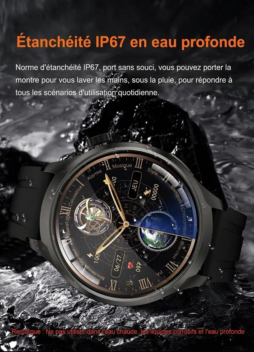 Montre connectée ronde HD de 1,85 pouce avec appels Bluetooth et assistant vocal IA