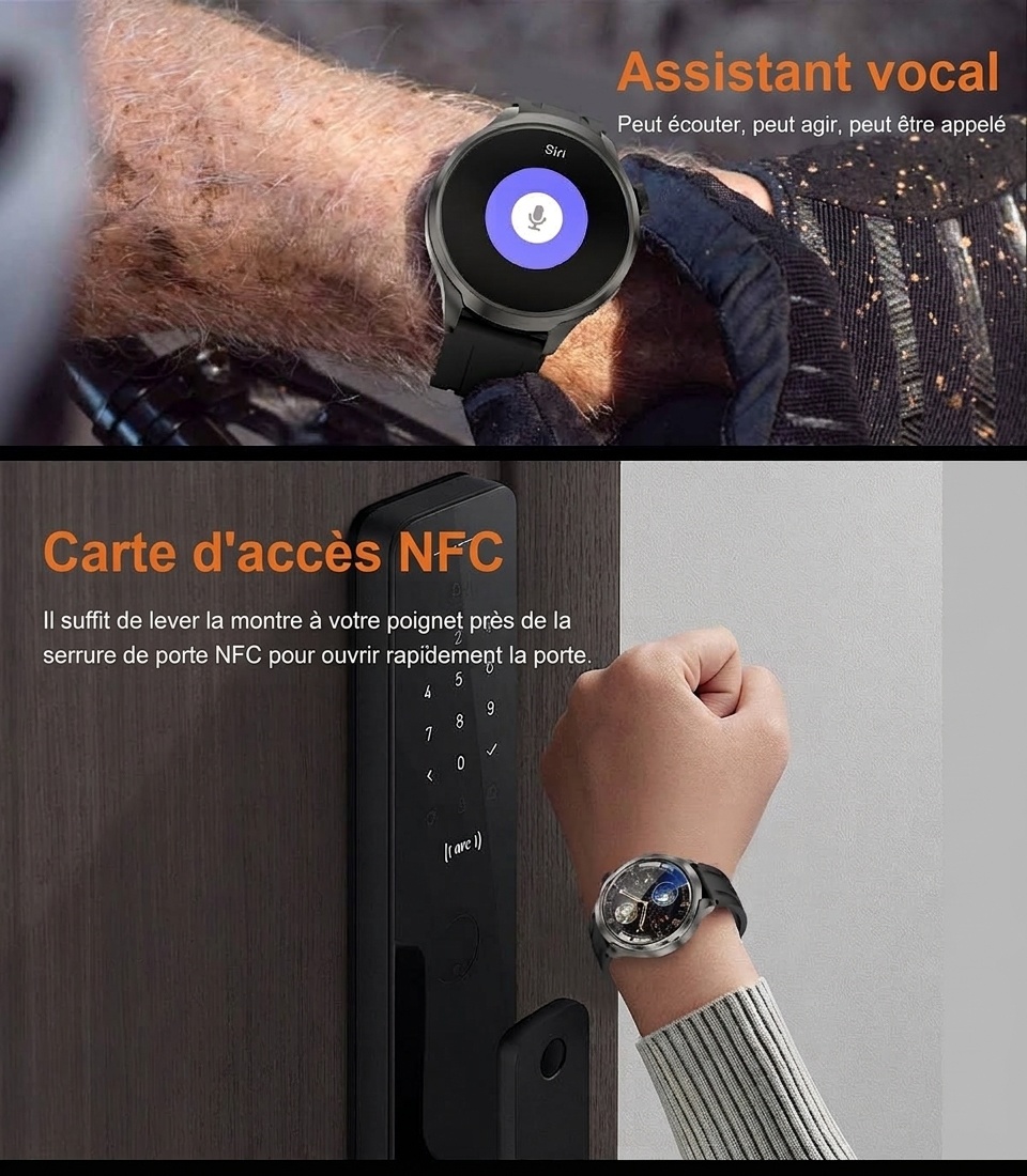 Montre connectée ronde HD de 1,85 pouce avec appels Bluetooth et assistant vocal IA