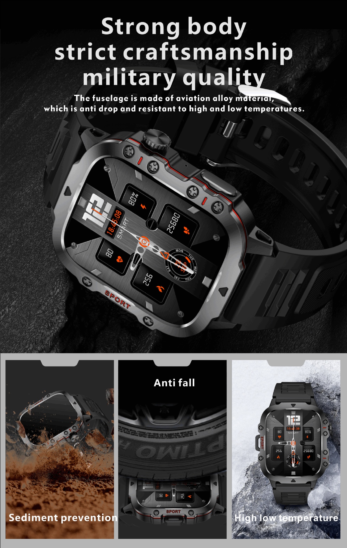QX11 Rugged Smart Watch with Square Display, GPS & Bluetooth Calling
