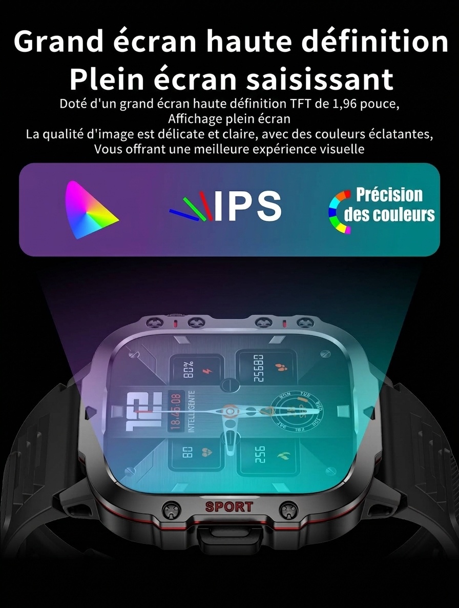 Montre connectée robuste QX11 avec écran carré, GPS et appels Bluetooth