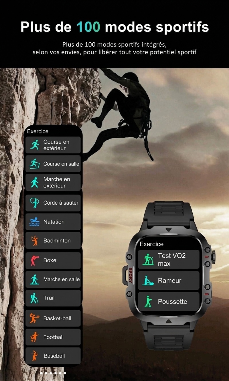Montre connectée robuste QX11 avec écran carré, GPS et appels Bluetooth