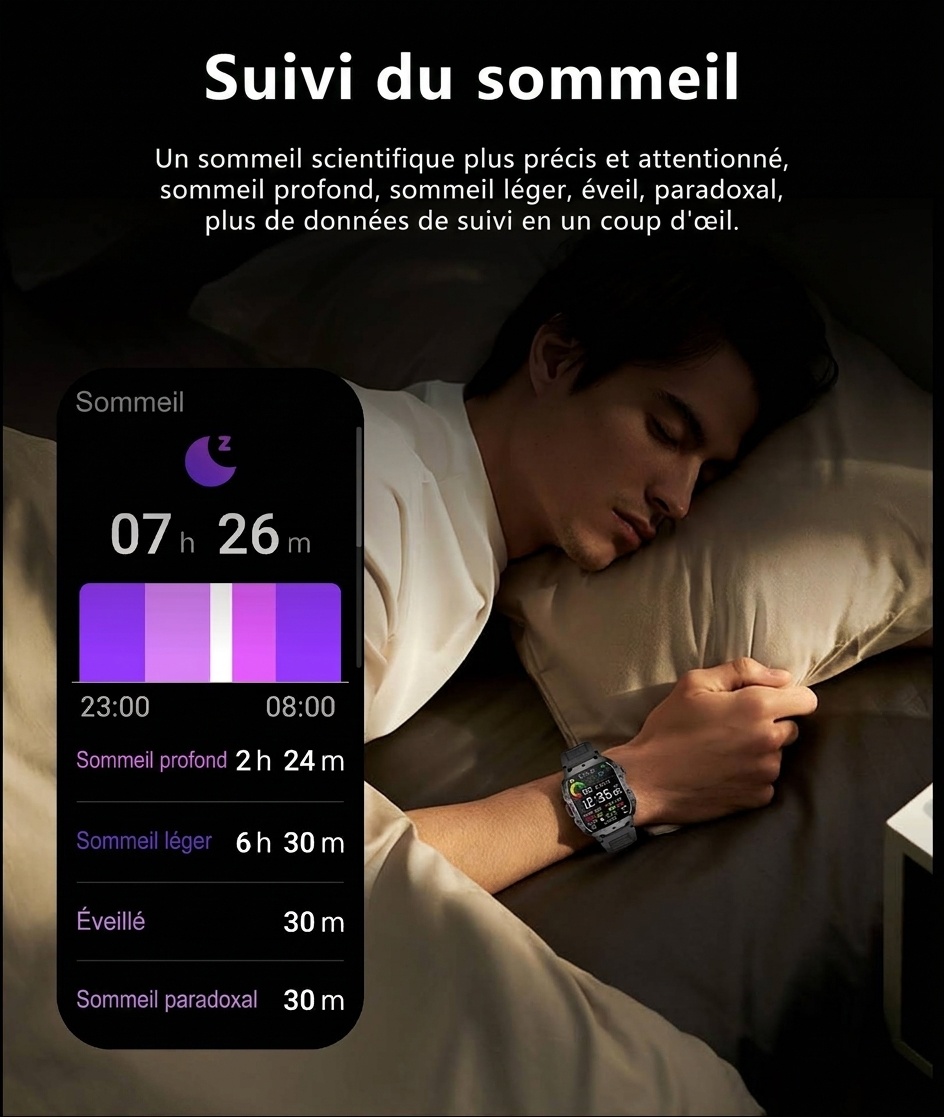 Montre connectée robuste QX11 avec écran carré, GPS et appels Bluetooth