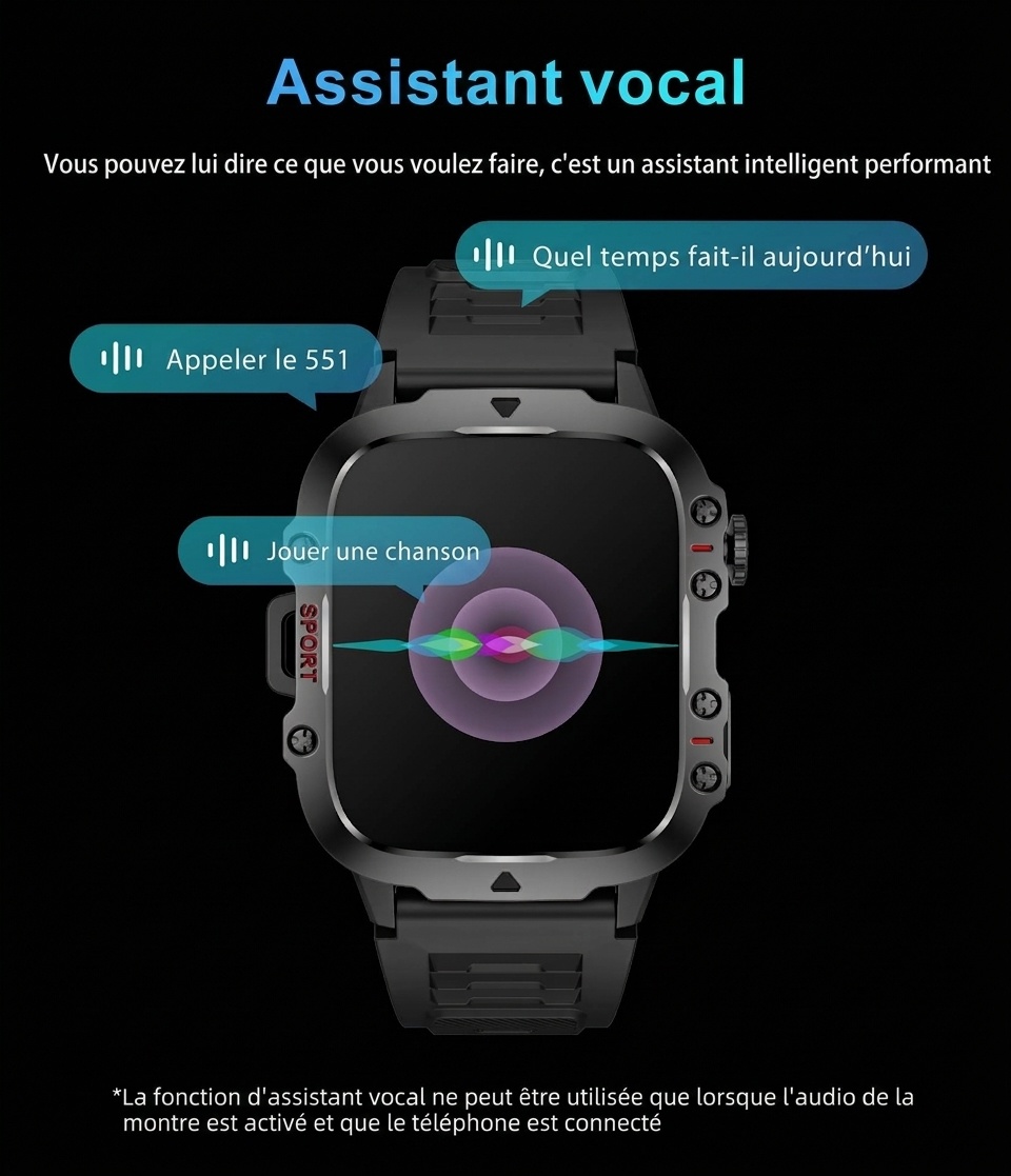Montre connectée robuste QX11 avec écran carré, GPS et appels Bluetooth