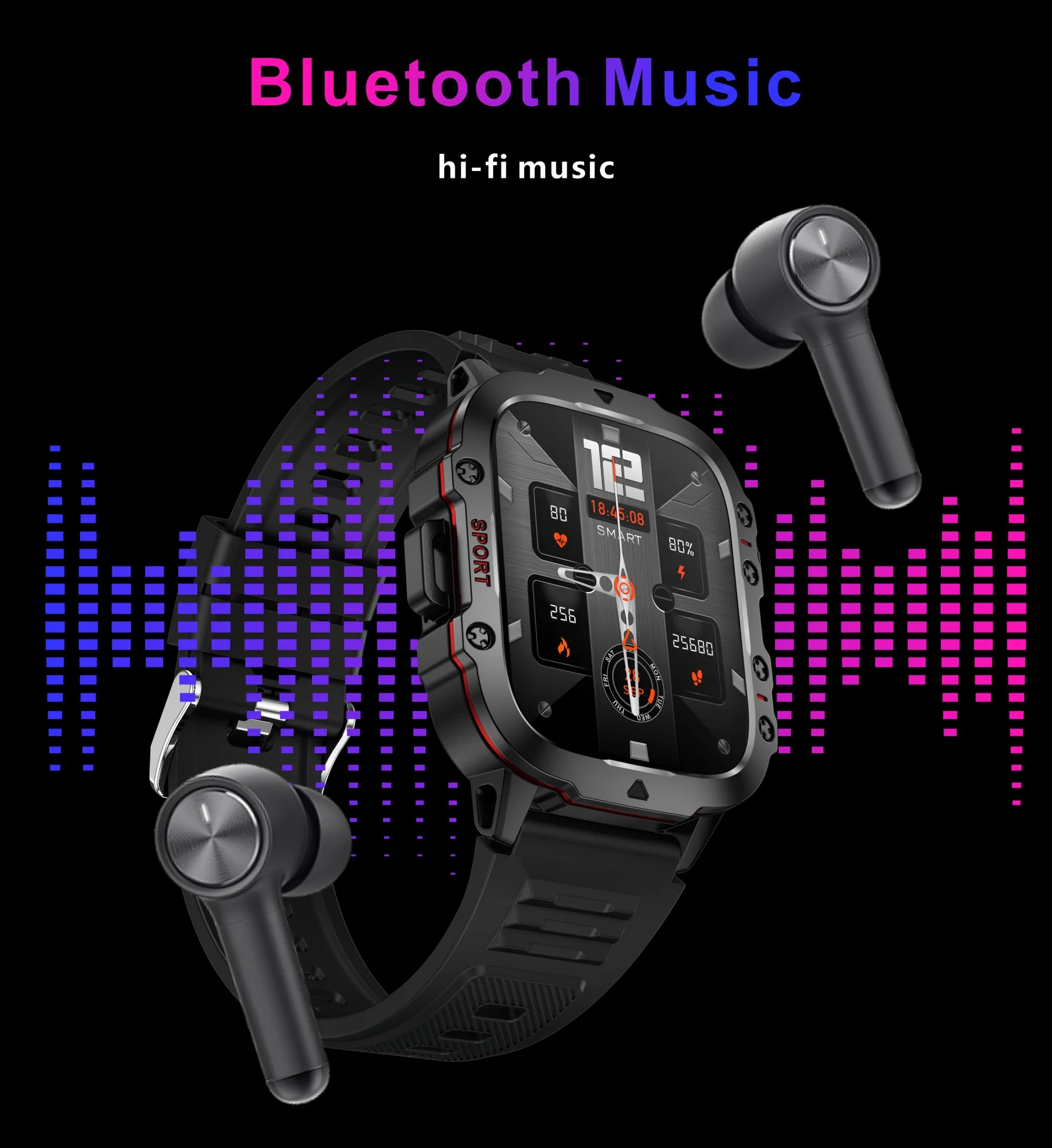QX11 Rugged Smart Watch with Square Display, GPS & Bluetooth Calling