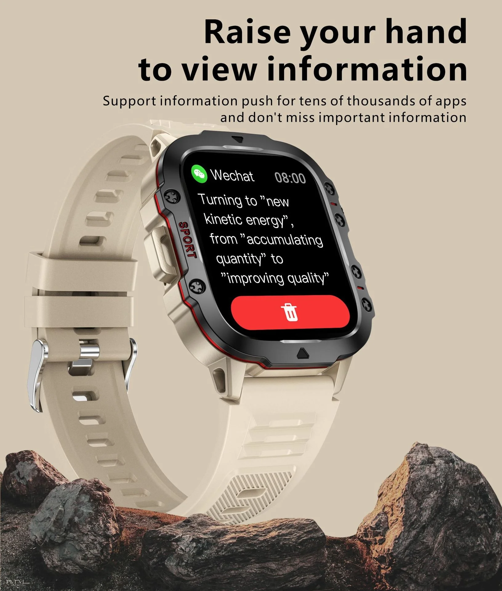 QX11 Rugged Smart Watch with Square Display, GPS & Bluetooth Calling