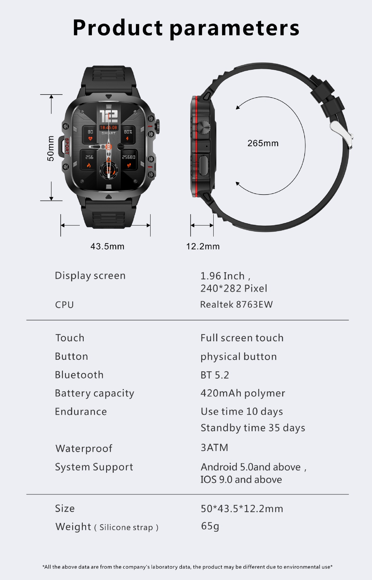 QX11 Rugged Smart Watch with Square Display, GPS & Bluetooth Calling