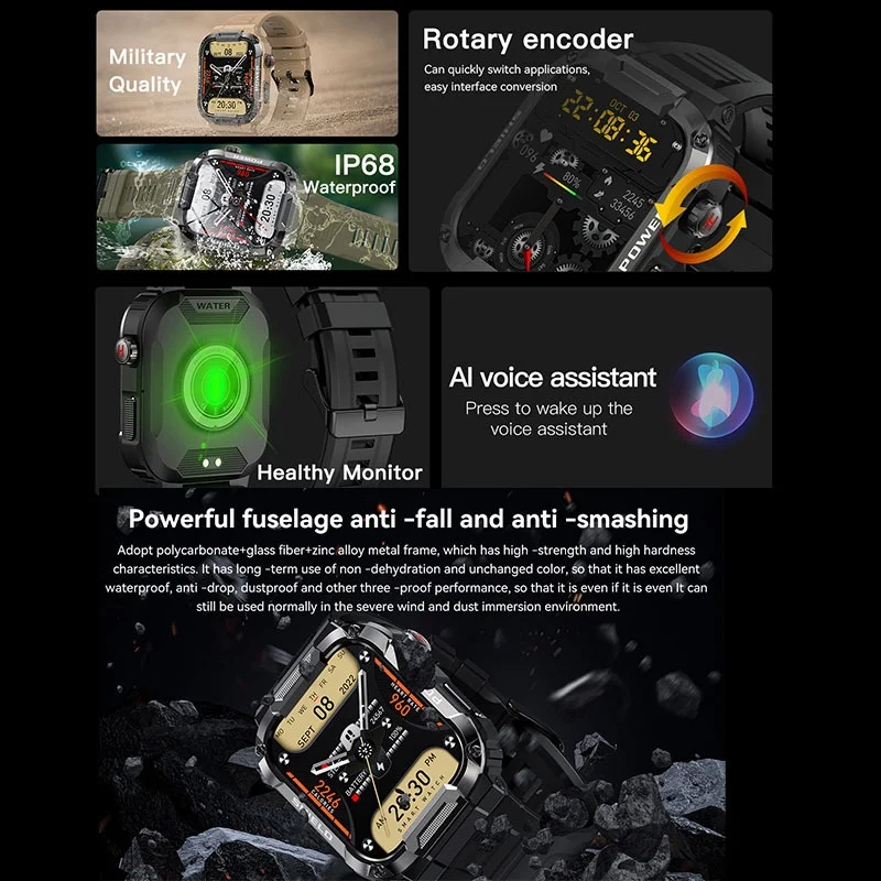 MK66 Rugged Smart Watch with 1.85" HD Screen & Bluetooth Calling