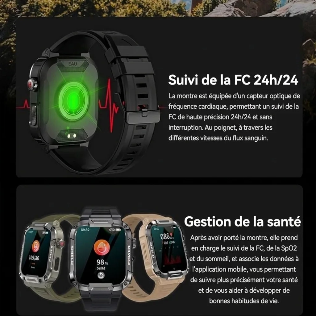Montre connectée robuste MK66 avec écran HD de 1,85 pouce et appels Bluetooth