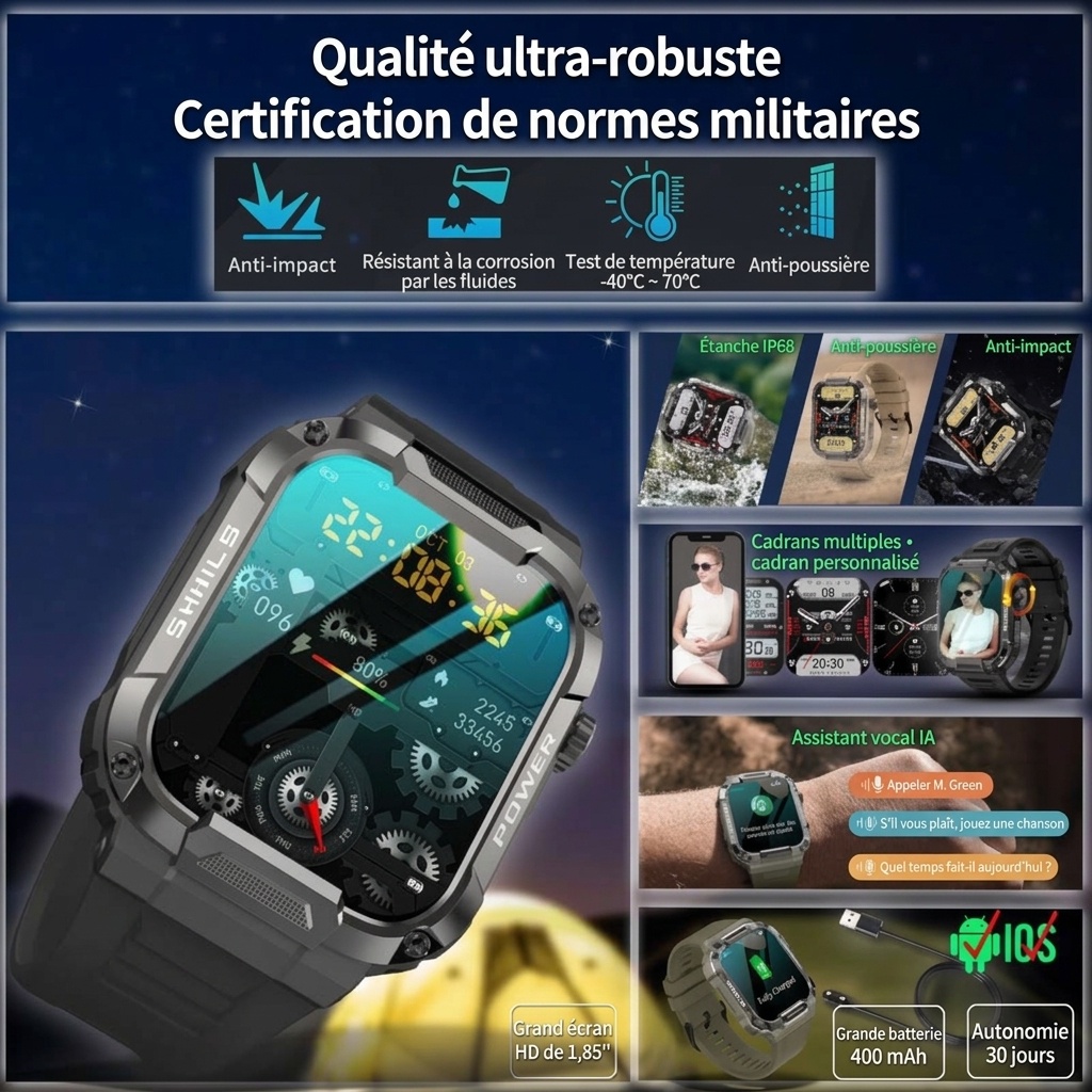 MK66 Rugged Smart Watch with 1.85" HD Screen & Bluetooth Calling