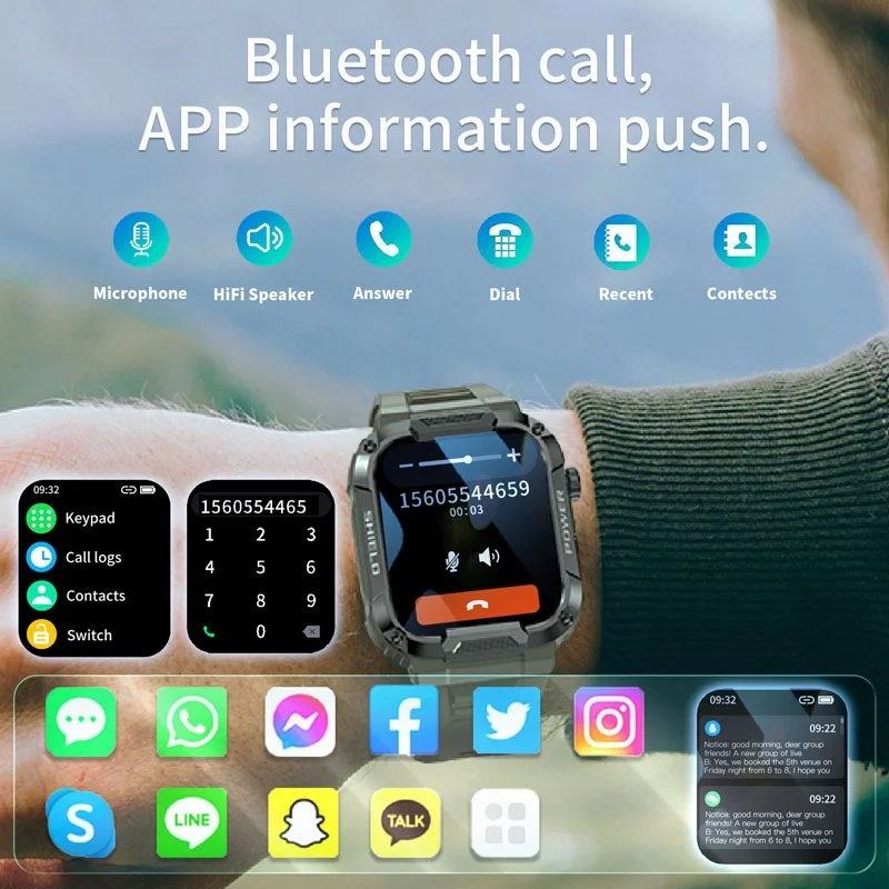 MK66 Rugged Smart Watch with 1.85" HD Screen & Bluetooth Calling