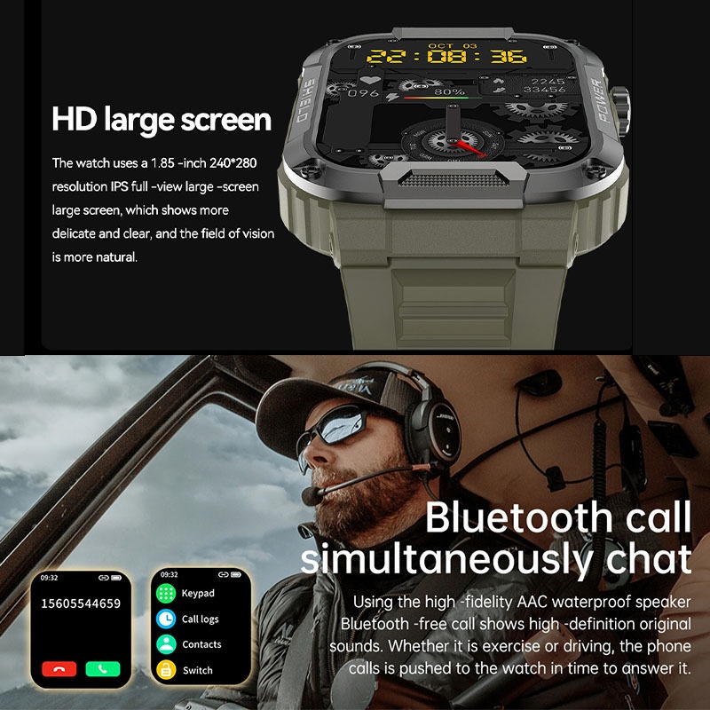 MK66 Rugged Smart Watch with 1.85" HD Screen & Bluetooth Calling