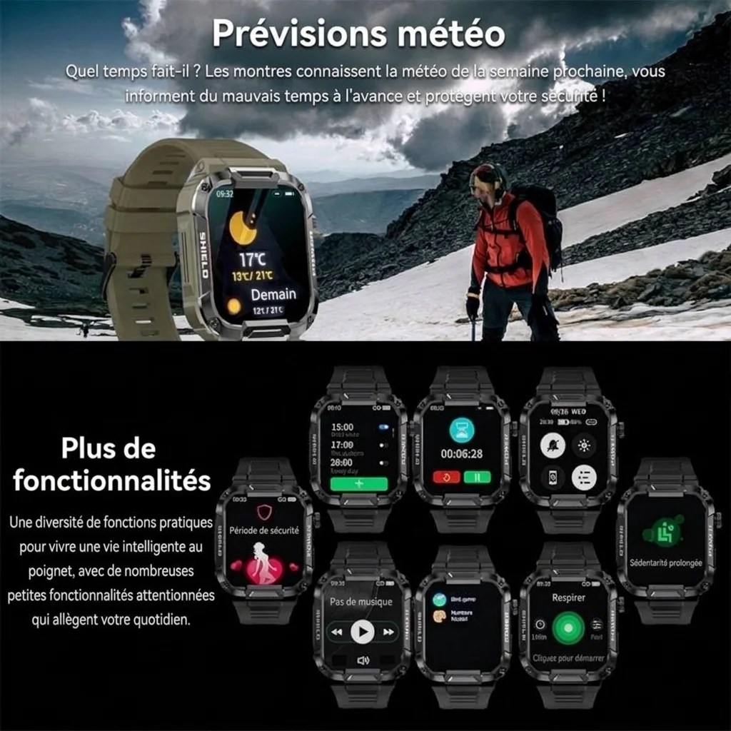 Montre connectée robuste MK66 avec écran HD de 1,85 pouce et appels Bluetooth