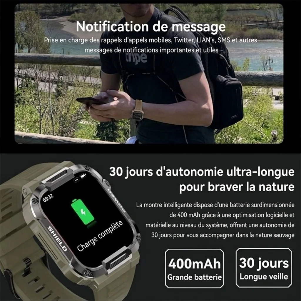 Montre connectée robuste MK66 avec écran HD de 1,85 pouce et appels Bluetooth