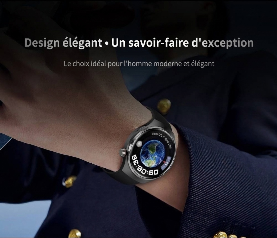 Montre connectée GT4 PRO avec écran rond HD, GPS, NFC et appels Bluetooth
