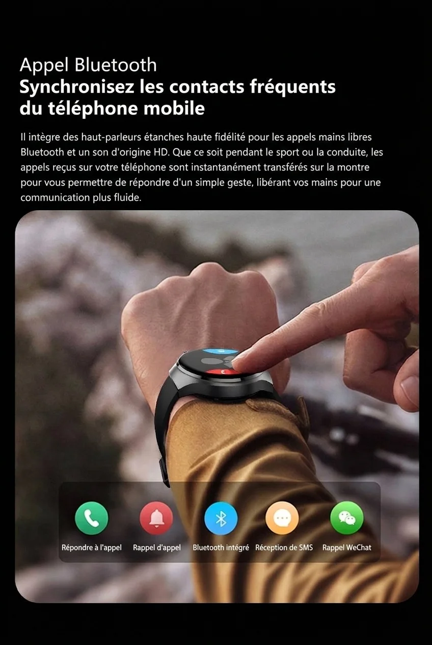 Montre connectée GT4 PRO avec écran rond HD, GPS, NFC et appels Bluetooth