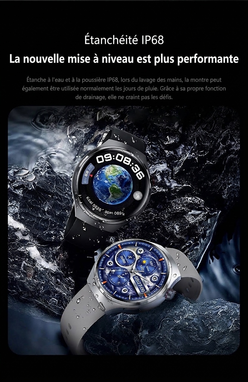 Montre connectée GT4 PRO avec écran rond HD, GPS, NFC et appels Bluetooth