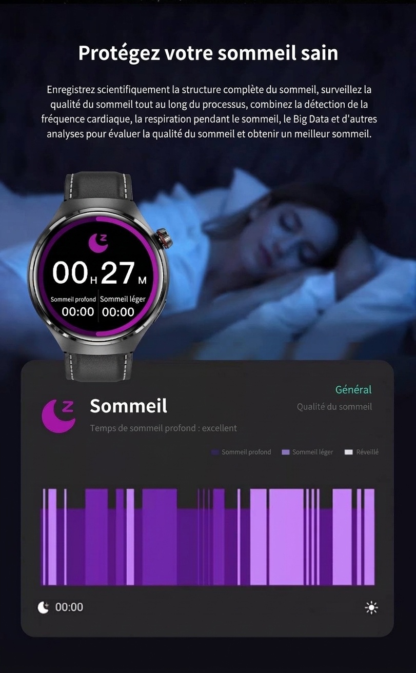 Montre connectée GT4 PRO avec écran rond HD, GPS, NFC et appels Bluetooth