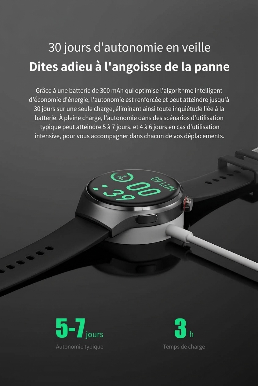 Montre connectée GT4 PRO avec écran rond HD, GPS, NFC et appels Bluetooth