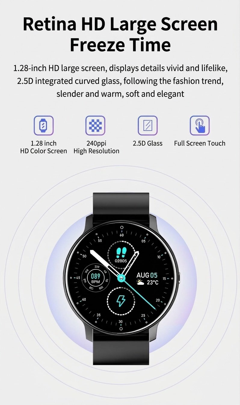 ZL02D Smart Watch with Round Display, Sleep & Health Fitness Tracker