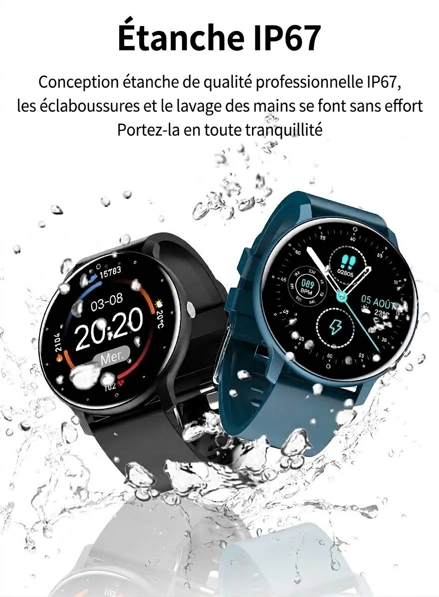 Montre connectée ZL02D avec écran rond, suivi du sommeil et de la santé.