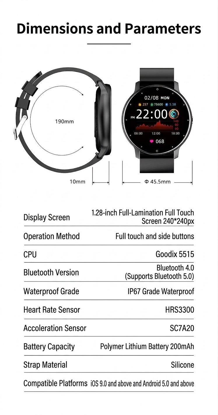 ZL02D Smart Watch with Round Display, Sleep & Health Fitness Tracker