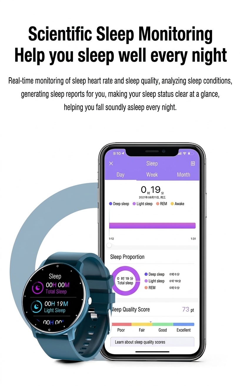 ZL02D Smart Watch with Round Display, Sleep & Health Fitness Tracker