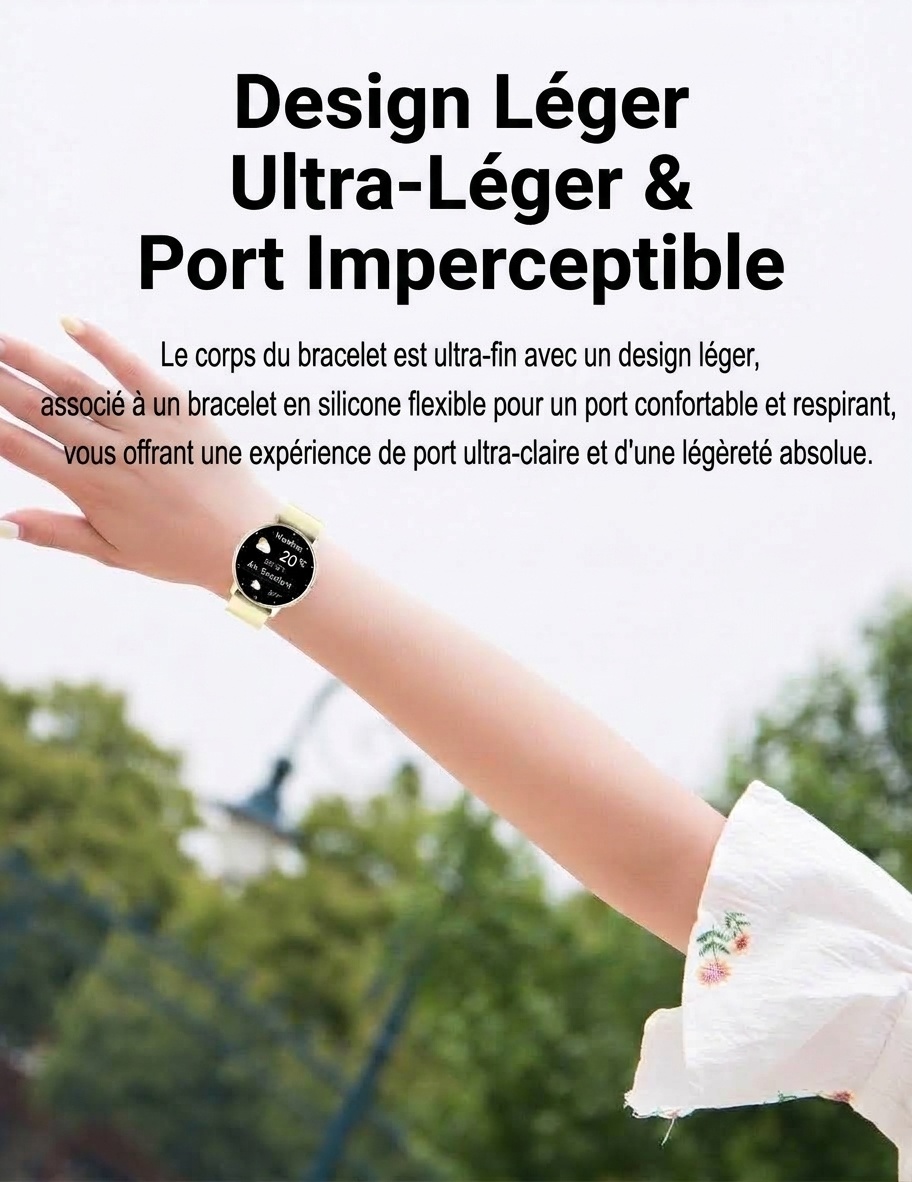 Montre connectée ZL02D avec écran rond, suivi du sommeil et de la santé.