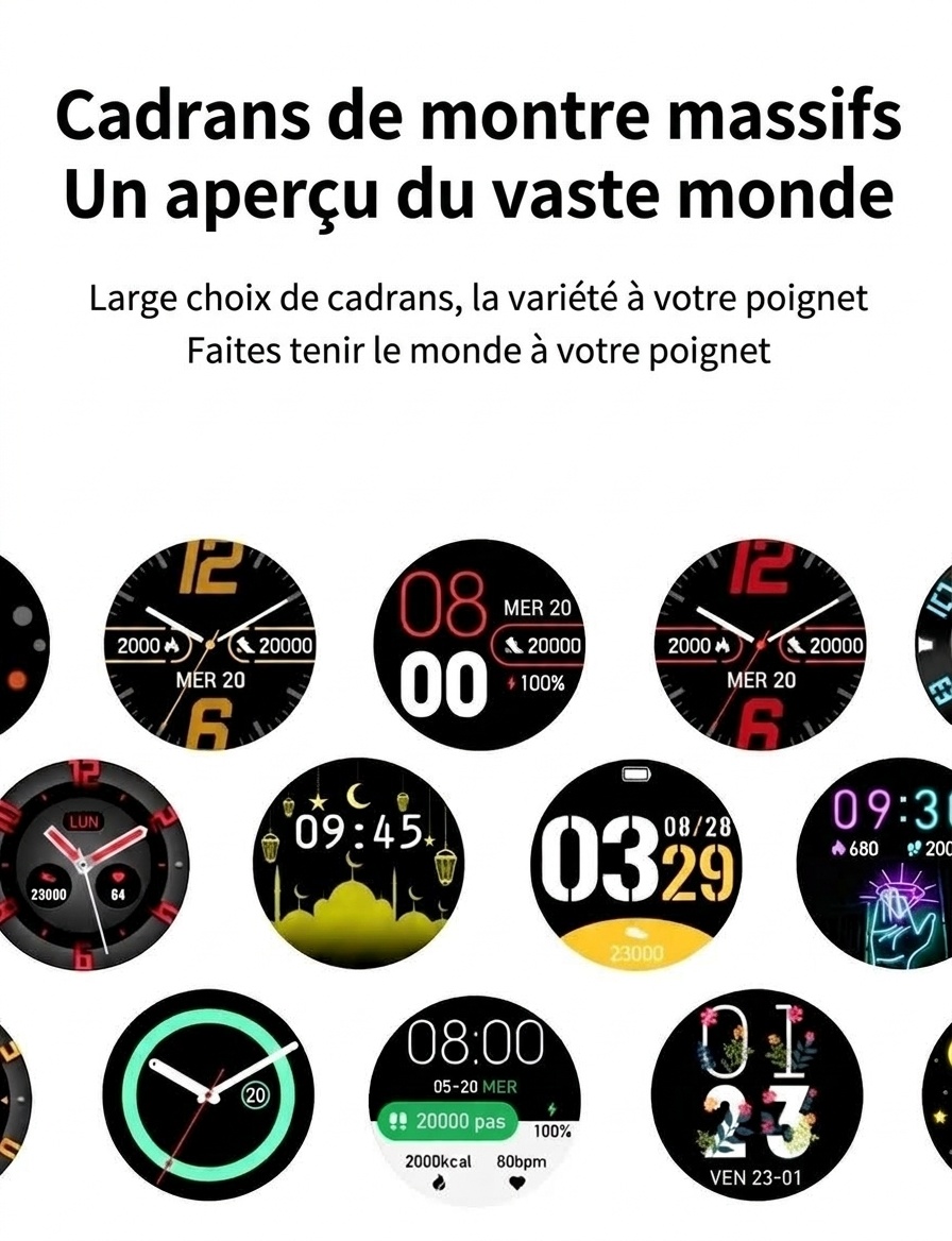 Montre connectée ZL02D avec écran rond, suivi du sommeil et de la santé.