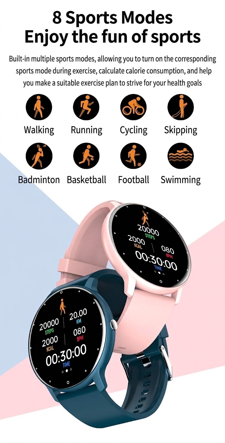 ZL02D Smart Watch with Round Display, Sleep & Health Fitness Tracker
