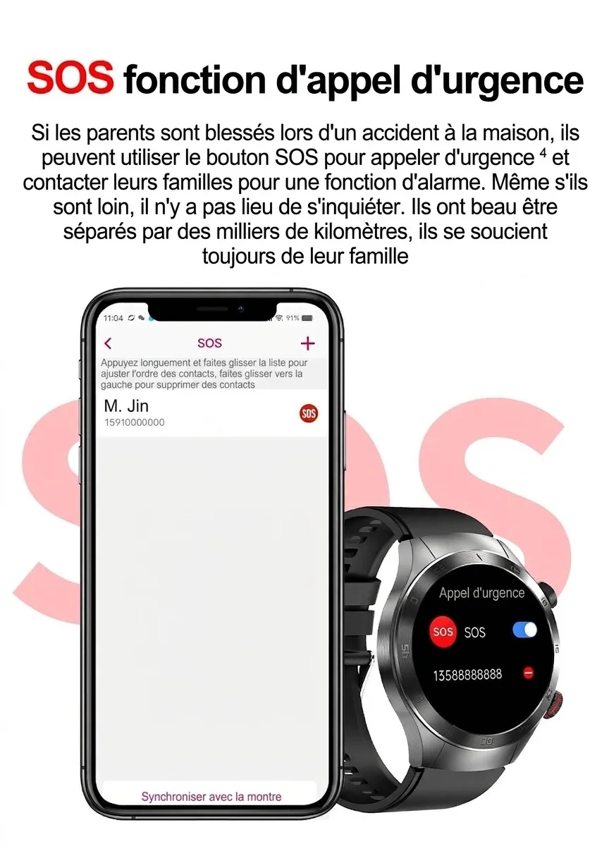 Montre connectée E800 avec écran AMOLED, ECG, thérapie laser et appels Bluetooth