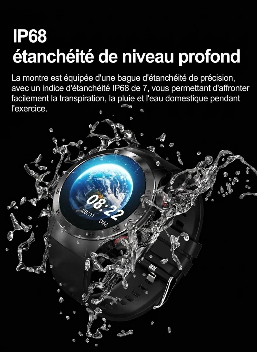 Montre connectée E800 avec écran AMOLED, ECG, thérapie laser et appels Bluetooth