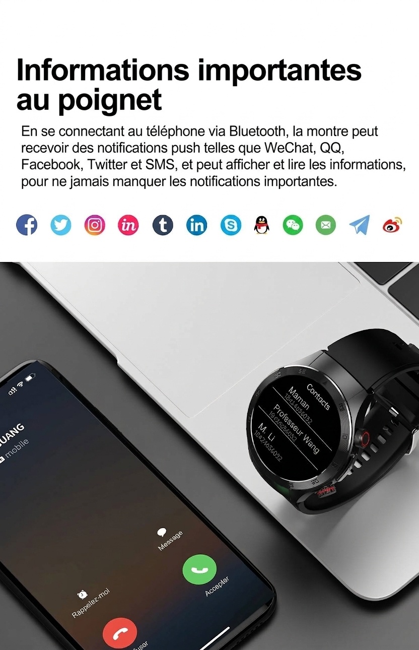 Montre connectée E800 avec écran AMOLED, ECG, thérapie laser et appels Bluetooth